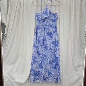 Blue Chinoiserie Women's Size 12 Maxi Dress Quiet Lux Maximalist Sleeveless